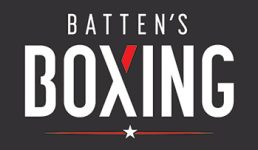 Logo for Batten’s Boxing featuring bold white text on a dark background, with a red accent in the letter “X” and a white star below the text, separated by a thin red line.